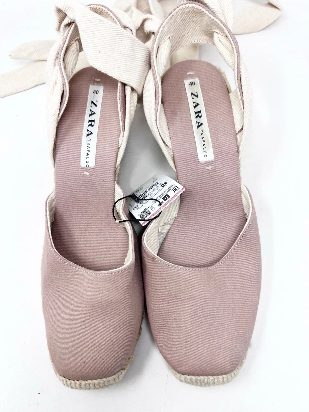 ZARA TRAFULAC TAUPE RAFFIA WEDGE SANDALS WITH ANKLE TIES WOMENS SZ 9 NWT
